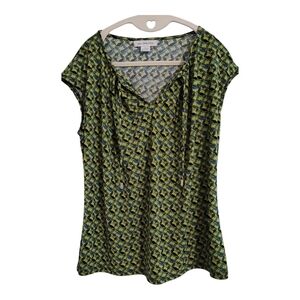 Liz Claiborne Geometric Green And Black Blouse Size M